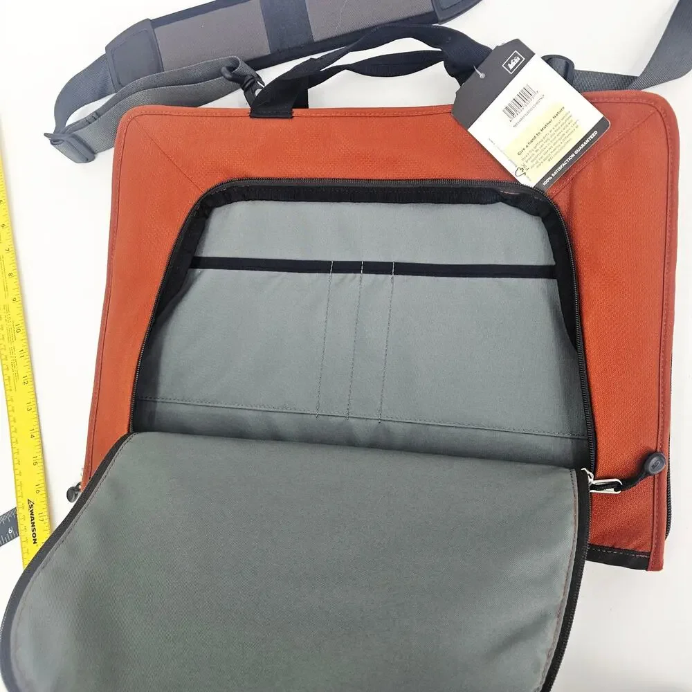 REI Tech Wrap Sleeve L Laptop Travel Case Chestnut Orange 18x13 Multi Zip Pocket